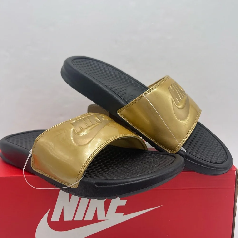 Nike WMNS Black and Gold Slide Sandals - Picture 4 of 16